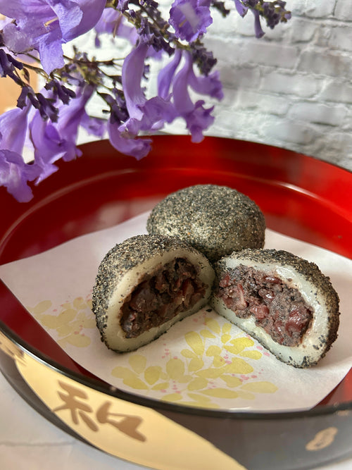 Japanese daifuku filled with rich black sesame bean paste