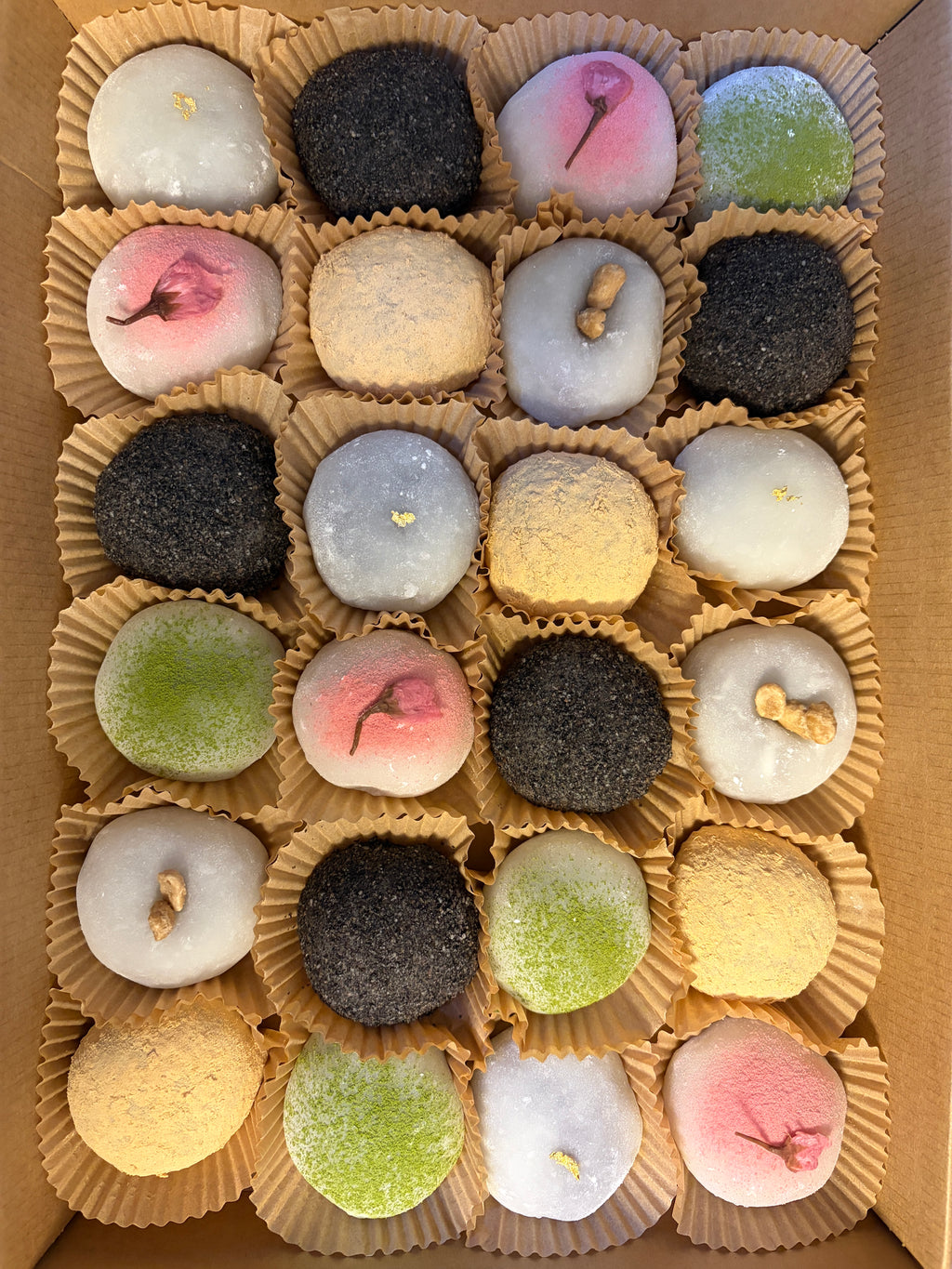 Handmade Japanese daifuku party box with 24 assorted mochi sweets