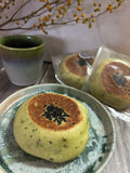 Handmade Japanese kale anpan filled with rich black sesame bean paste