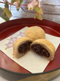 Handmade Japanese daifuku filled with chunky red bean paste and coated with roasted soybean flour
