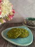 Handmade Japanese matcha cookie with macadamia nuts and white chocolate chips