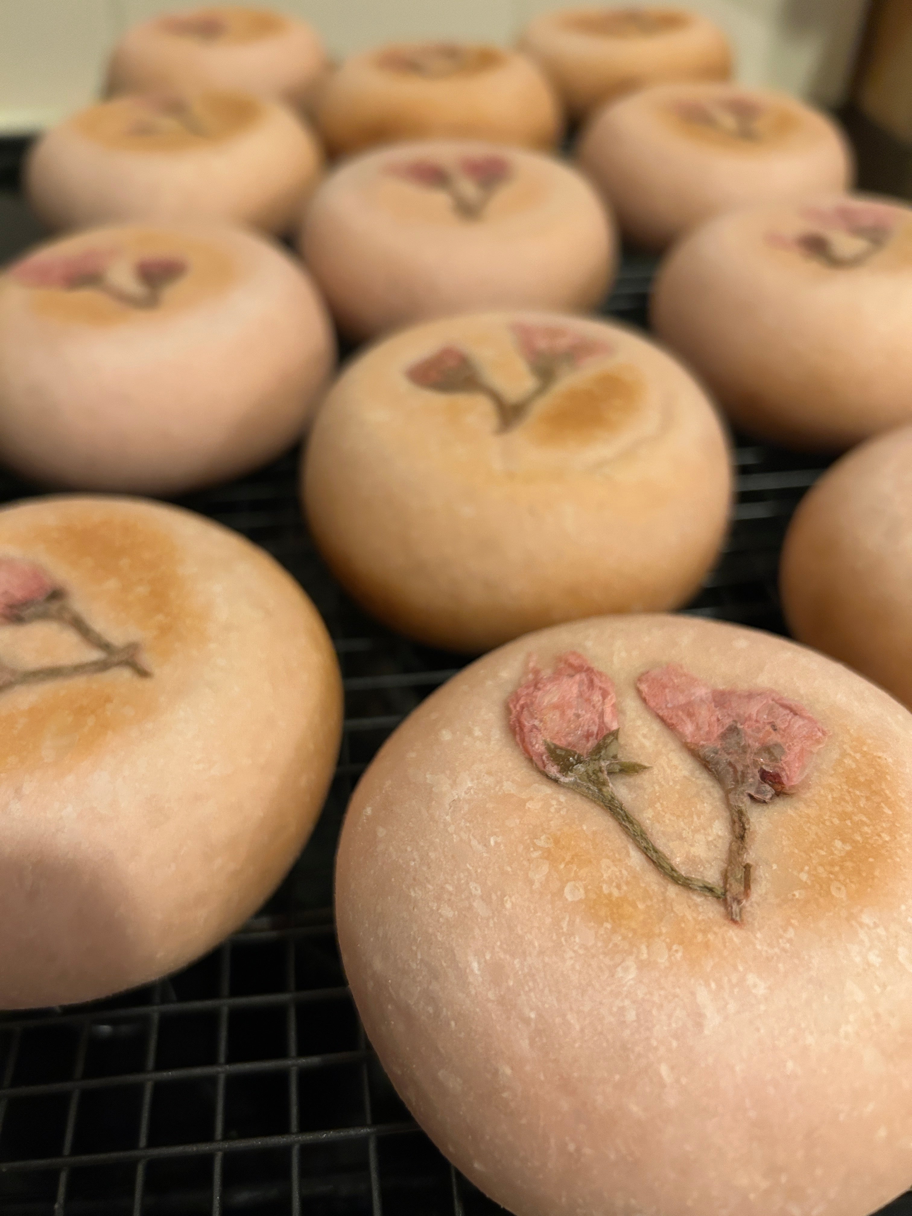 Sakura anpan filled with cherry blossom flavoured bean paste